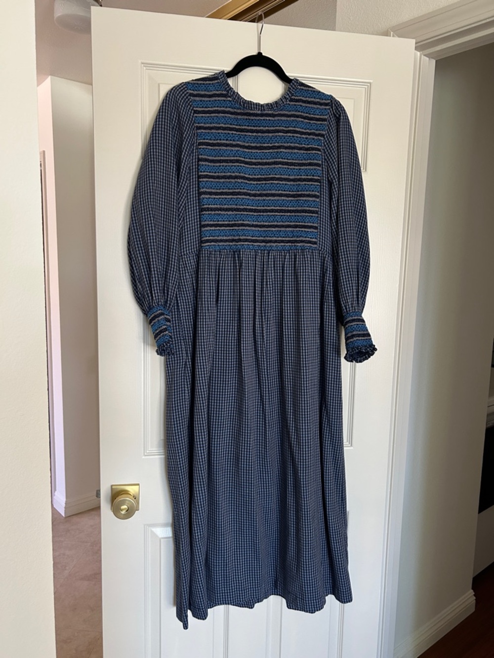 WRAP London Woven Blue Smocked Midi Dress - Classic Women's Dress